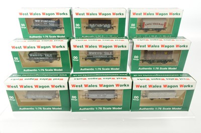 Lot 354 - Dapol West Wales Wagon Works 00 Gauge Ltd Ed Open Wagons  and Fruit Van (9)