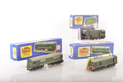 Lot 361 - Two Hornby-Dublo 00 Gauge converted to 2-Rail ex 3-Rail and an original 3-Rail BR green Diesel-Electric  Locomotives (3)
