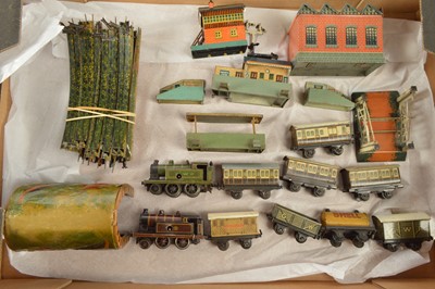 Lot 408 - Bing 00 Table Top Railway Gauge unboxed clockwork Passenger and goods made up Train Set (32)