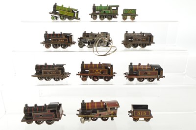 Lot 411 - Bing Table Top Railway 00 Gauge unboxed  clockwork Tank and Tender Locomotives generally for spares/repair  (10)