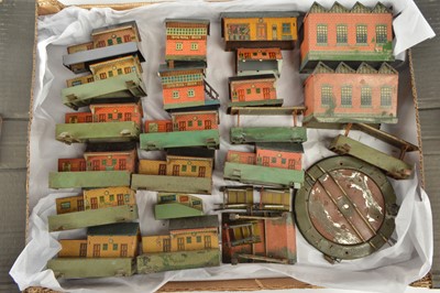 Lot 413 - Collection of Bing Table Top Railway 00 Gauge Stations Signal Boxes Engine Sheds and other accessories some for spares (25)