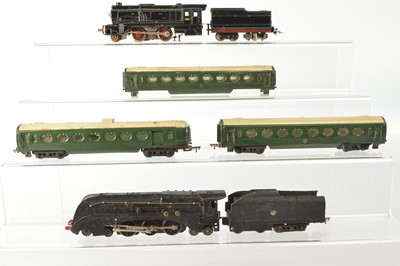 Lot 450 - Jep HO Gauge 3-Rail Locomotive and three Coaches and  Italian outline 2-4-0 Locomotive and Tender
