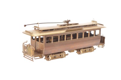 Lot 544 - Ken Kidder or similar Japanese unpainted Brass HO Gauge Double Truck open ended Birney Style Tram Trolley Car
