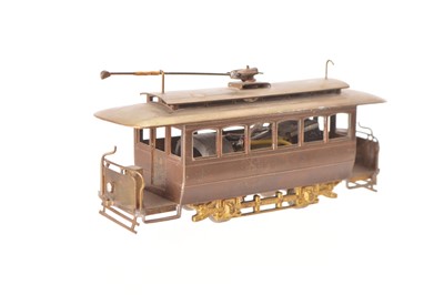 Lot 545 - Ken Kidder or similar Japanese unpainted Brass HO Gauge single truck single pole Birney Tram Trolley Car
