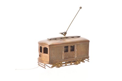 Lot 547 - Ken Kidder or similar Japanese unpainted Brass HO Gauge single truck single pole Birney Tram Trolley Car
