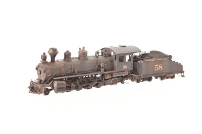 Lot 552 - Westside Model Co built by Nakamura Seimitsu Japan painted Brass HOn3 Gauge Denver and Rio Grande Tuscan Rock Co weathered black 2-8-0 No 58 Locomotive and 8-wheel bogie tender