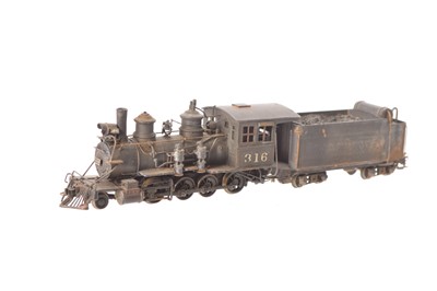 Lot 554 - Westside Model Co built by Kodama Japan painted Brass HOn3 Gauge Rio Grande weathered black 2-8-0 No 316 Locomotive and 8-wheel bogie tender