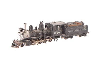 Lot 556 - Bilboa Scale Models built by Katsumi Japan painted Brass HO Gauge Denver and Rio Grande Western weathered black 2-8-0 No 340 Locomotive and 8-wheel bogie tender