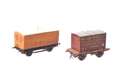 Lot 613 - 00 Gauge kitbuilt 00 Gauge London and Dover Railway teak Luggage Van and a Flat Truck with William Whiteley Container (2)