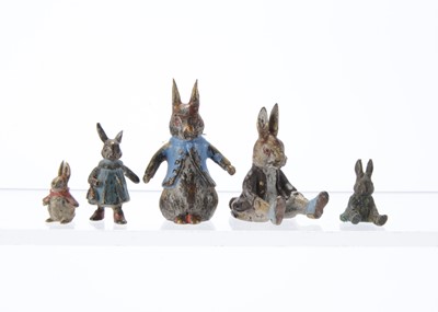 Lot 145 - Five Viennese cold painted bronze Beatrix Potter rabbits