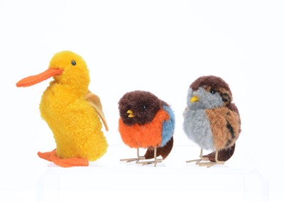 Lot 313 - Three woollen pom pom birds, possibly by Norah Wellings