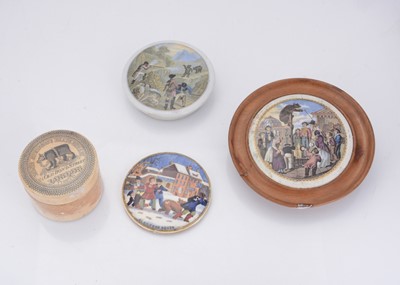 Lot 320 - Three 19th Century Prattware bear related pot lids