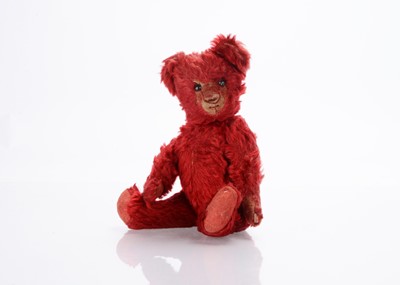 Lot 372 - An early and rare small Farnell rich red mohair teddy bear, 1910-15