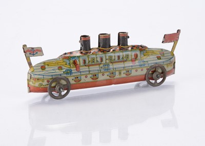 Lot 387 - A Japanese Penny Toy three-funnel battleship