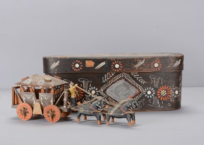 Lot 512 - A Berchtesgaden black painted wooden carriage and horses