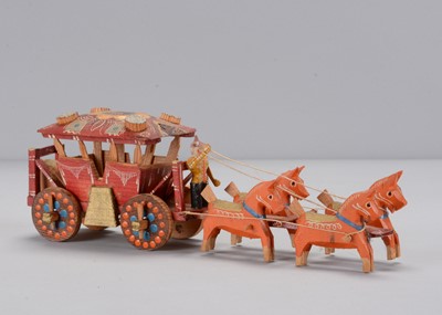 Lot 513 - A Berchtesgaden colourfully painted wooden carriage and horses