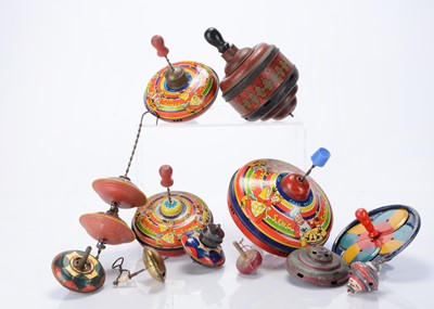Lot 540 - Various British tinplate spinning tops