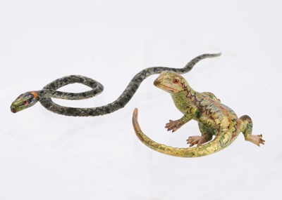 Lot 554 - Viennese cold painted bronze snake and lizard