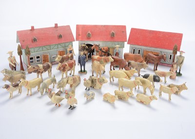Lot 589 - A mid 19th century Seiffen carved wooden toy farm