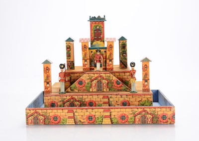 Lot 593 - A German lithographed paper on wood three-tier castle with Erzgebirge soldiers