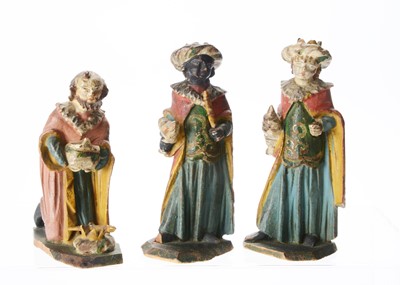 Lot 611 - Three mid 19th century Oberammergau carved wooden nativity kings