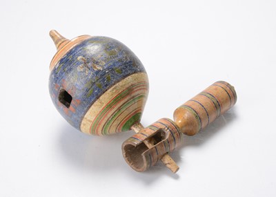 Lot 619 - An early 19th century turned wooden whistling spinning top