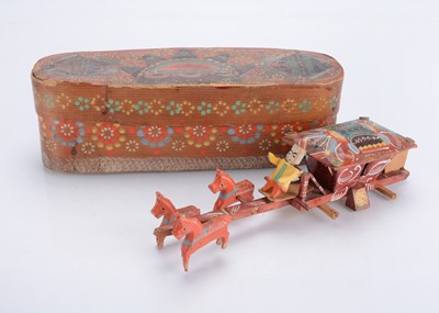 Lot 620 - A Berchtesgaden colourfully painted wooden carriage and horses with provenance for 1867