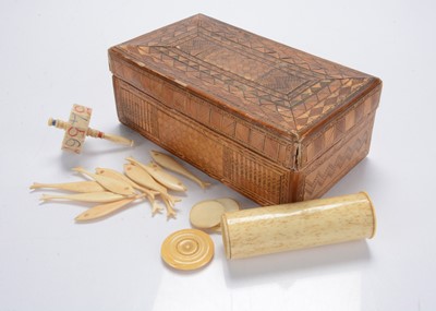 Lot 623 - A 19th century Prisoner of War straw-work games box