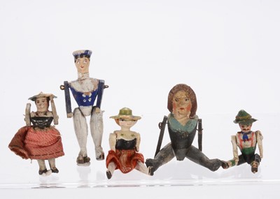 Lot 662 - Five German jointed wooden dolls