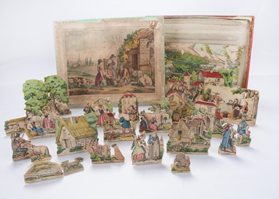 Lot 687 - A mid 19th century French Ulysse hand coloured printed paper on wood ‘An English Cottage’ scenic toy