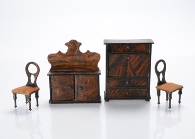 Lot 747 - Four 19th century German wood grained dolls’ house furniture