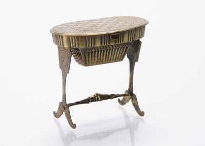 Lot 758 - A late 19th century Avery of Redditch dolls’ house brass work/chess table needle case