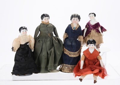 Lot 774 - Five German china shoulder-head dolls’ house dolls