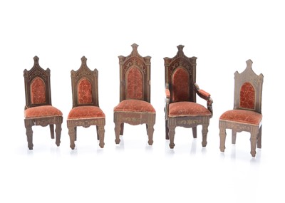 Lot 778 - Five Waltershausen dolls’ house Gothic chairs