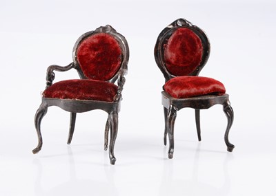 Lot 788 - Two late 19th century Rock & Graner tinplate dolls’ house chairs