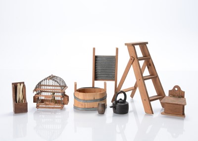 Lot 802 - An 19th century wood and wire dolls’ house birdcage