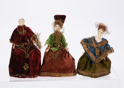 Lot 821 - Three late 19th century Grodnerthal-type dolls’ house dolls