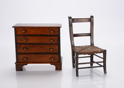 Lot 833 - An 19th century English wooden doll’s or large scale dolls’ house chest of drawers