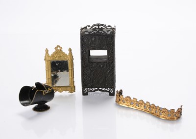 Lot 875 - A late 19th century German tinplate and soft metal Continental style room stove