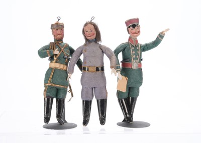 Lot 906 - Three German dolls’ house size soldier puppets