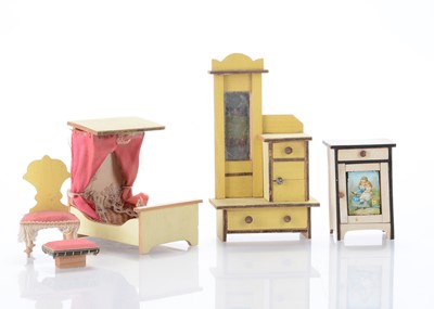 Lot 937 - Various late 19th century German yellow and white wood dolls’ house furniture