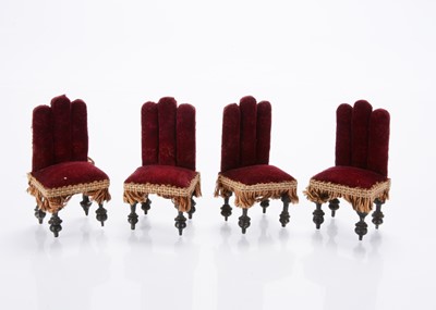 Lot 939 - Four German late 19th century upholstered dolls’ house chairs