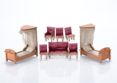 Lot 949 - A pair of 19th century German dolls’ house half tester beds