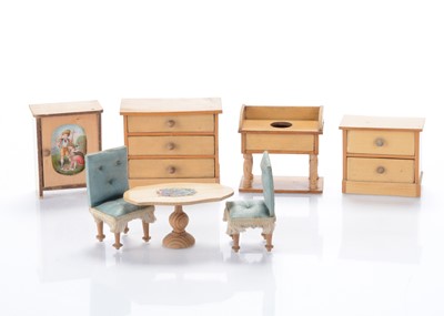 Lot 973 - 19th century German blonde wood dolls’ house furniture