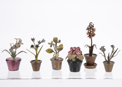 Lot 1008 - Viennese cold painted bronze flowers in pots