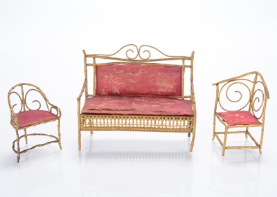 Lot 1022 - Gilt metal dolls’ house bamboo furniture