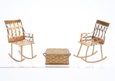 Lot 1024 - Two gilt metal dolls’ house rocking chairs