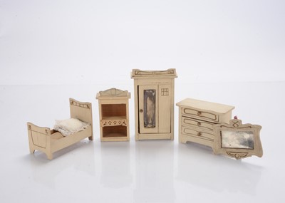 Lot 1054 - Gottschalk dolls’ house smaller scale white painted Jurgenstil bedroom set