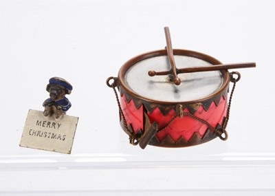 Lot 1074 - A Viennese cold painted bronze pug in sailor hat holding ‘Merry Christmas’ sign