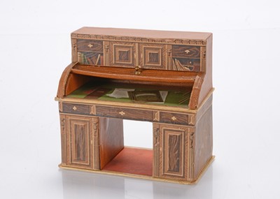 Lot 1082 - A printed card dolls’ house roll top desk container